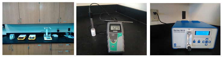 Sartorius Balance and Stir Plates, Oakton-pH Meter, Alpha-Omega Carbon Dioxide Analyzer 